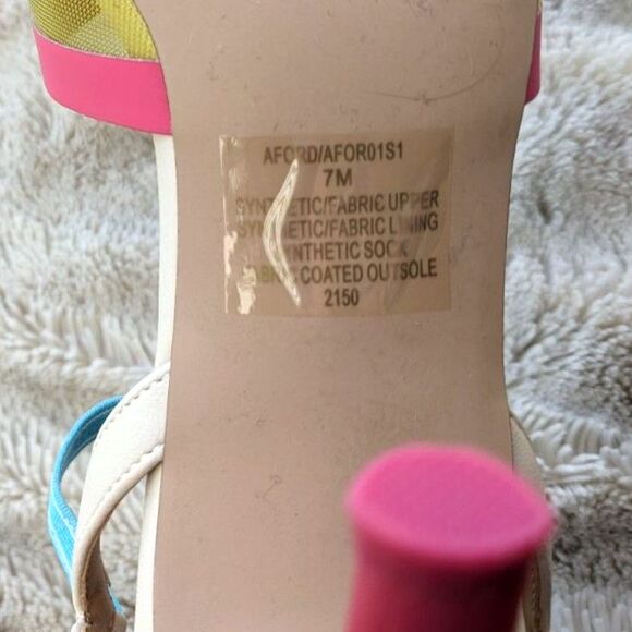 NWOT Steve Madden AFORD Yellow Multicolor Mesh Toe Stiletto Ankle Strap Heel, 7 - Picture 10 of 15